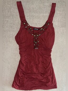 Apt. 9 Red Embellished Tank Top Size L | Studded Boho Y2K Ruched Blouse